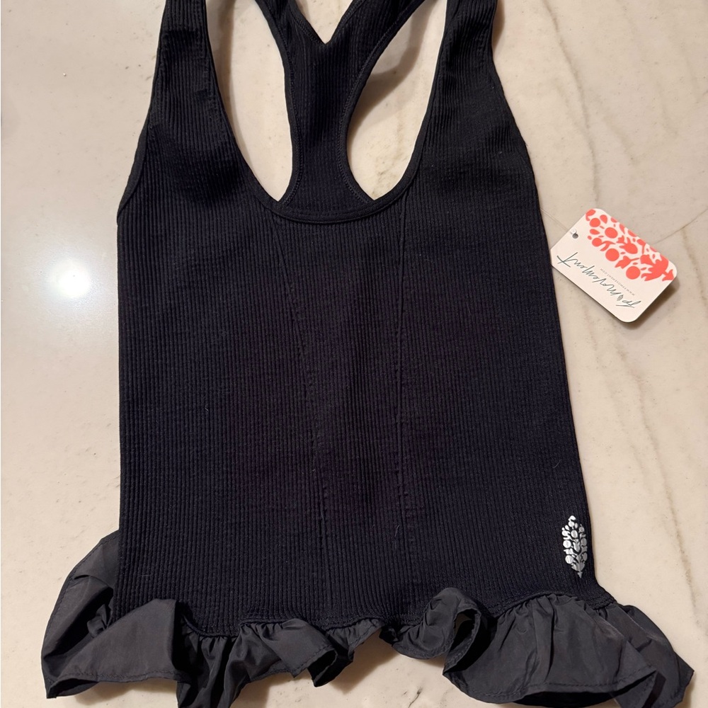 FP Movement by Free People Black Ruffle Tank Top
